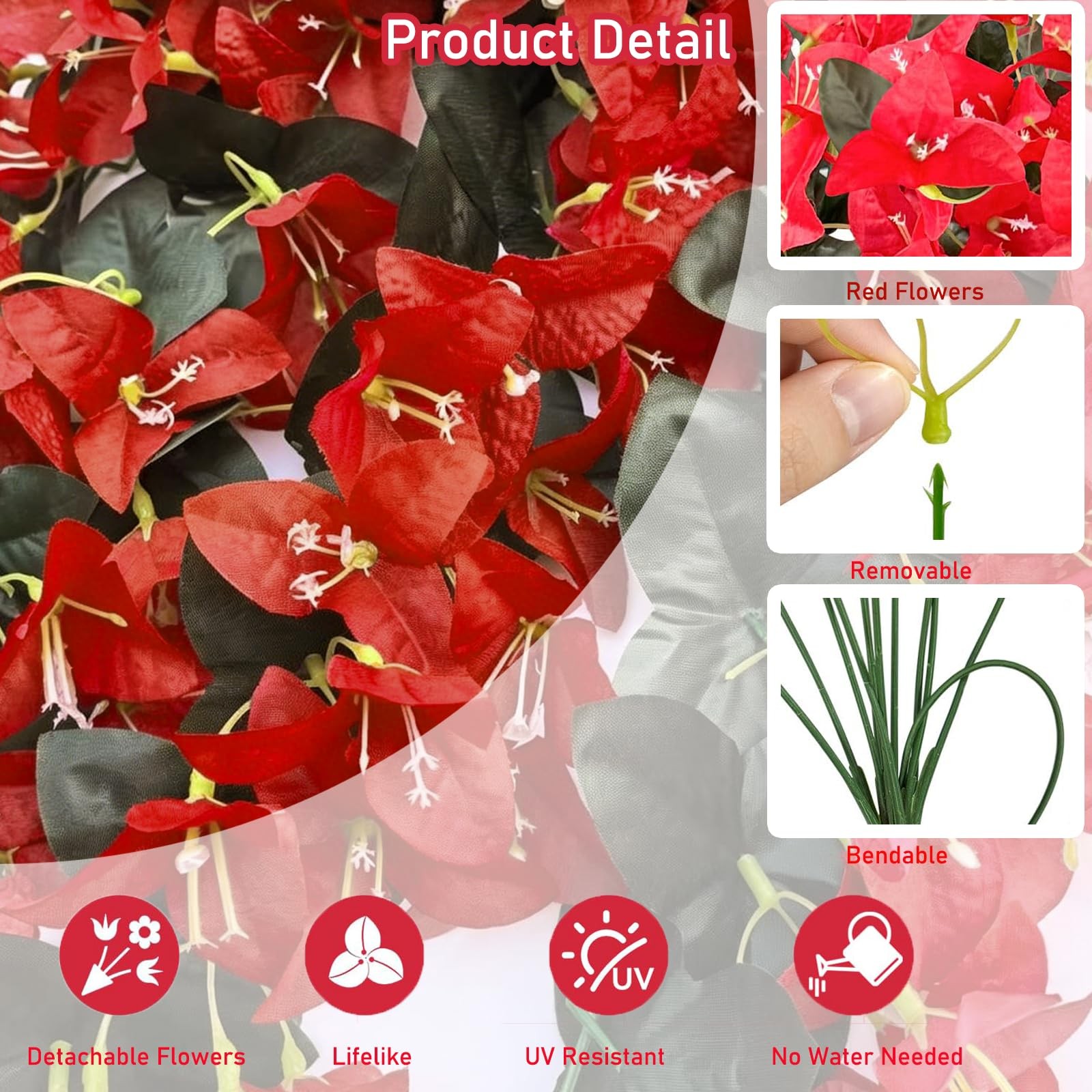 4Pcs 27.5 Inch Red Artificial Bougainvillea Flower Garlands – Silk Fake Vines…