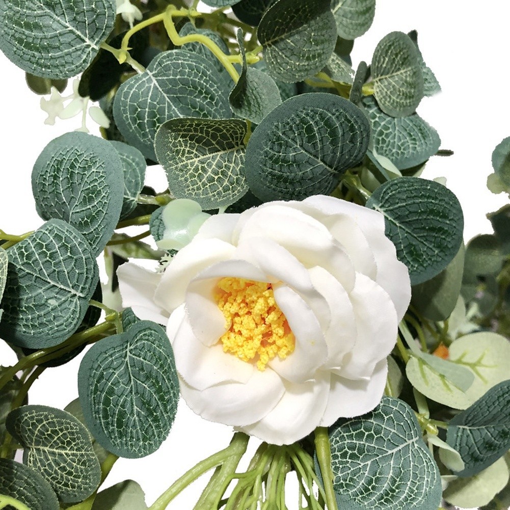 Artificial Acacia Vine 2M with White Faux Roses and Leaves for Weddings