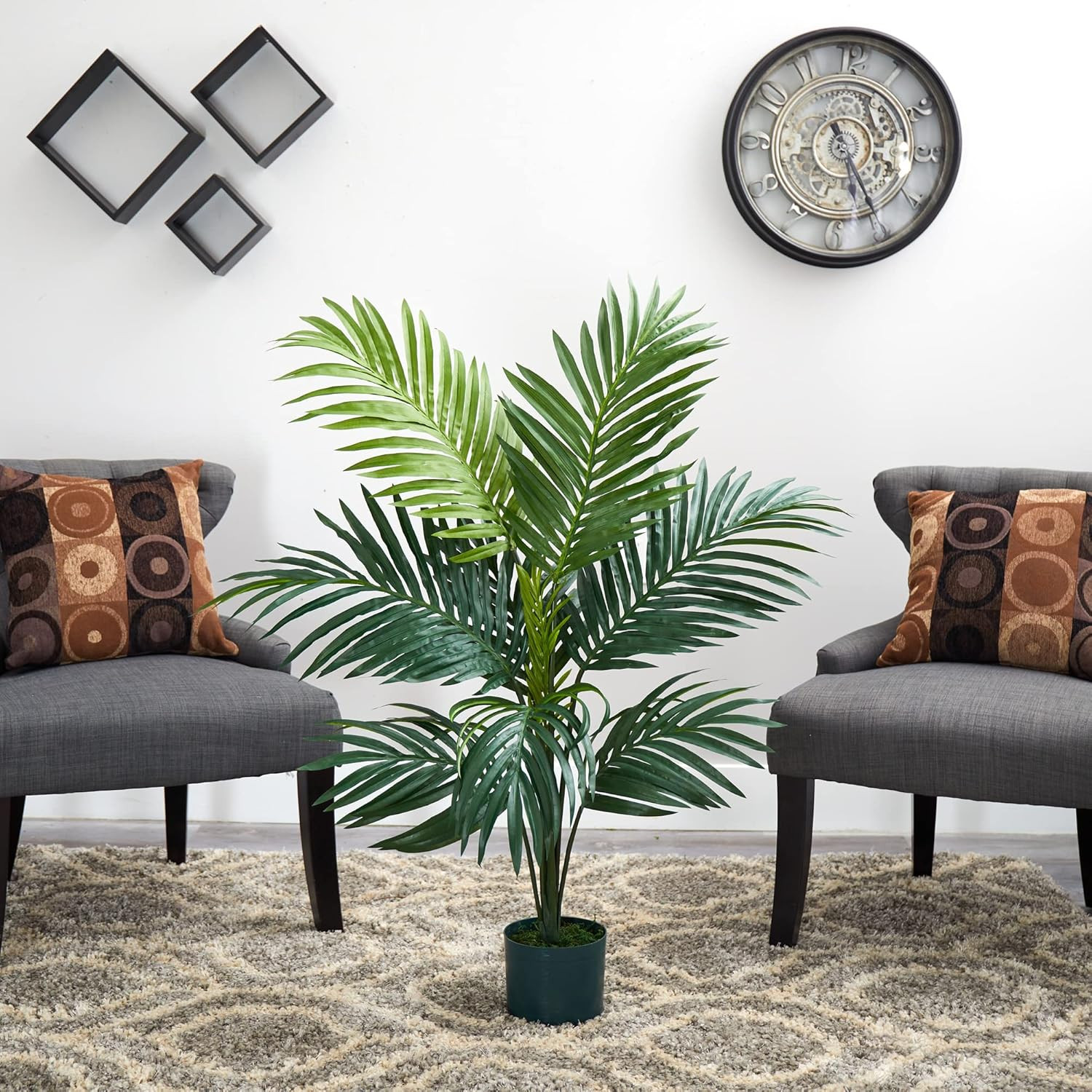 4 Ft Artificial Kentia Palm Tree with Nursery Pot | 9 Full Fronds of Breezy Palm
