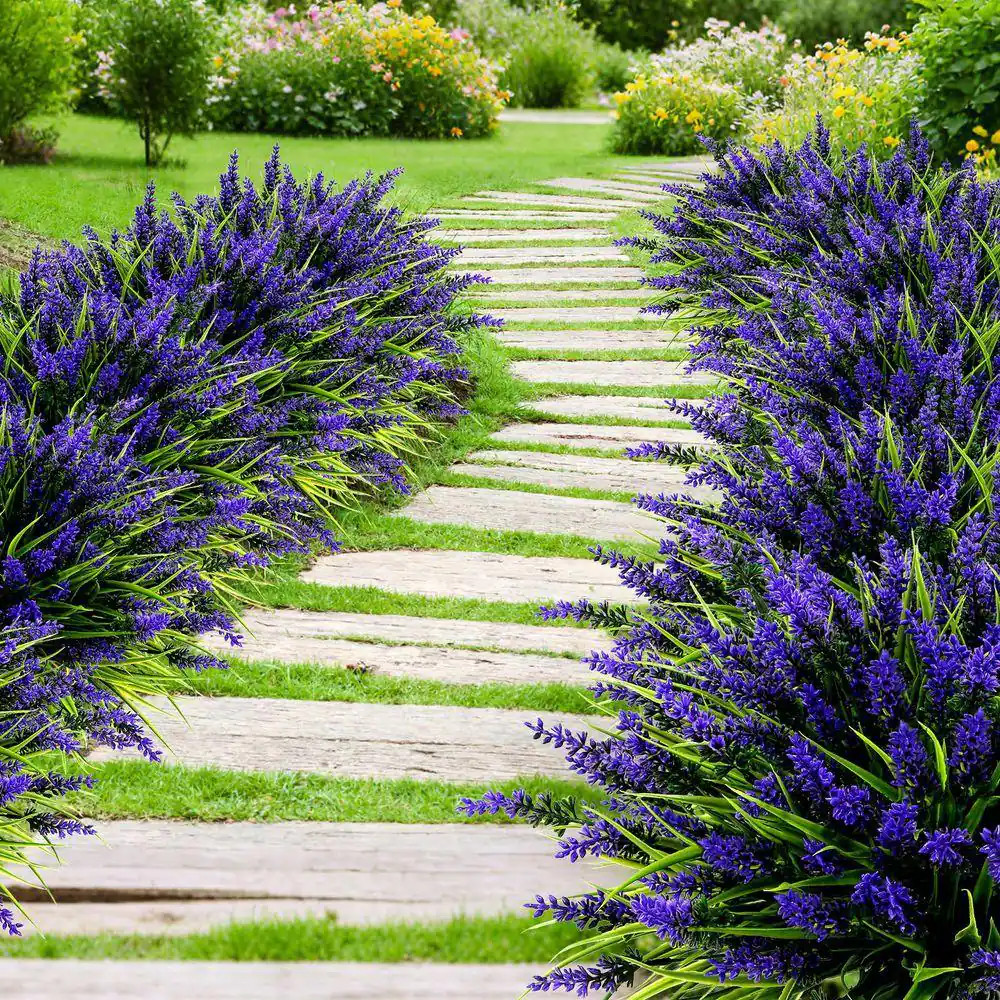 48 Bundles UV Resistant Plastic Faux Plants, 14.5 In. Purple Outdoor Artificial