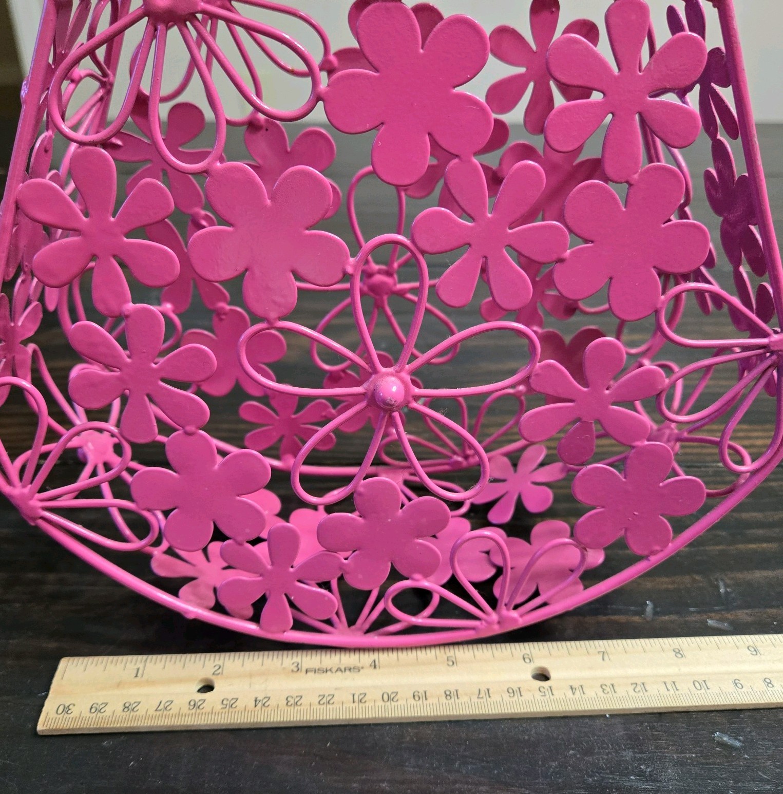 Pink Metal Floral Purse-Basket With Handle-Pink Flowers