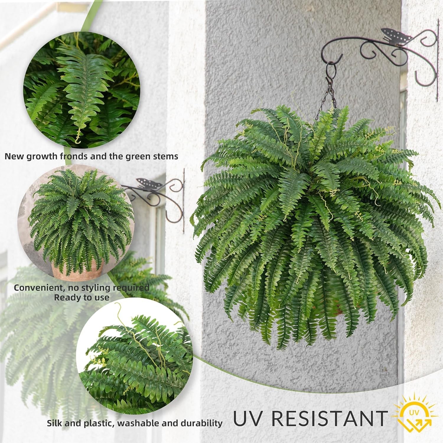 50″ Artificial Boston Ferns, Fake Bush Plants, Large Faux Ferns with 96 Frond…
