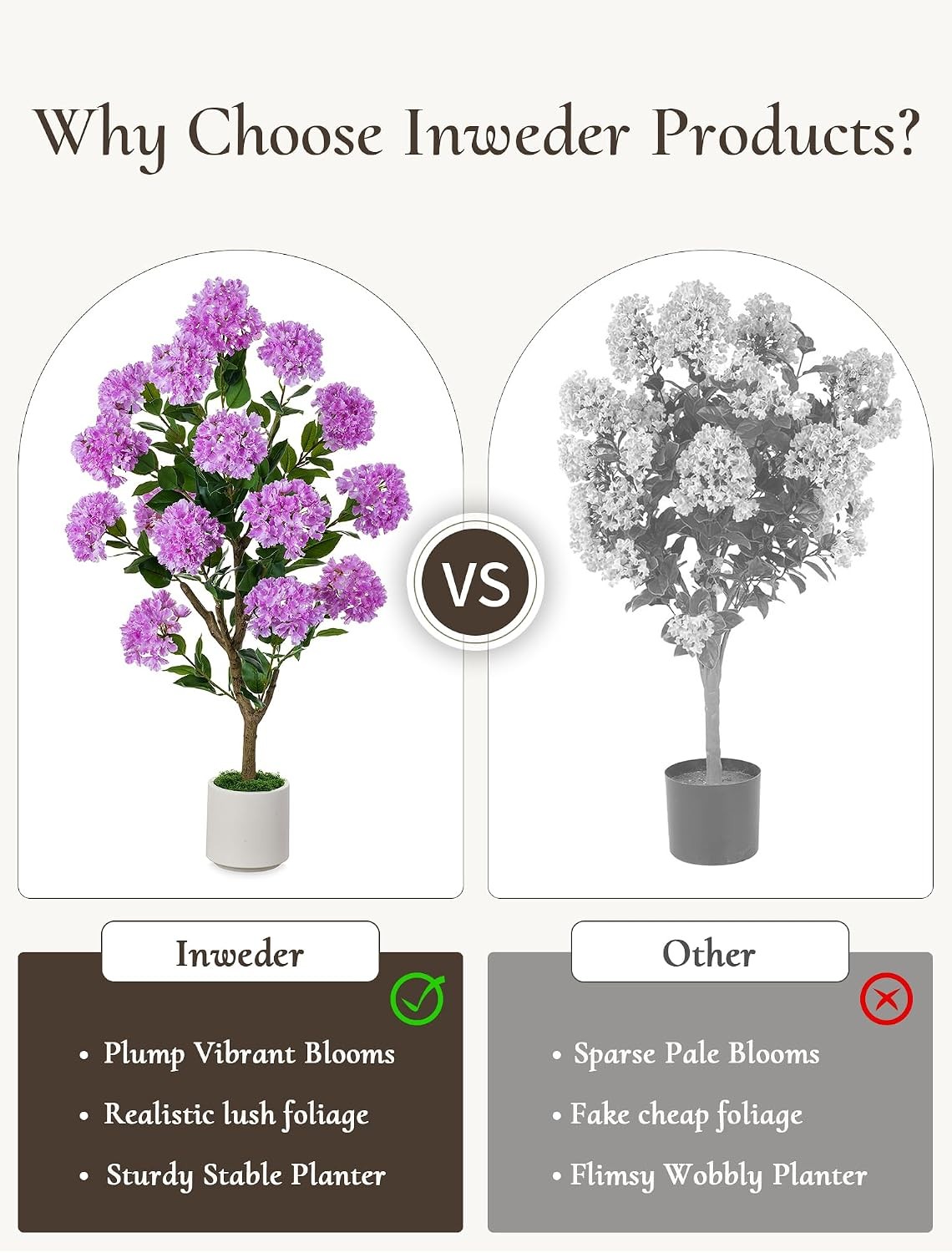 Purple 3.6ft Artificial Crape Myrtle Tree for Outdoor Porch Decorations and