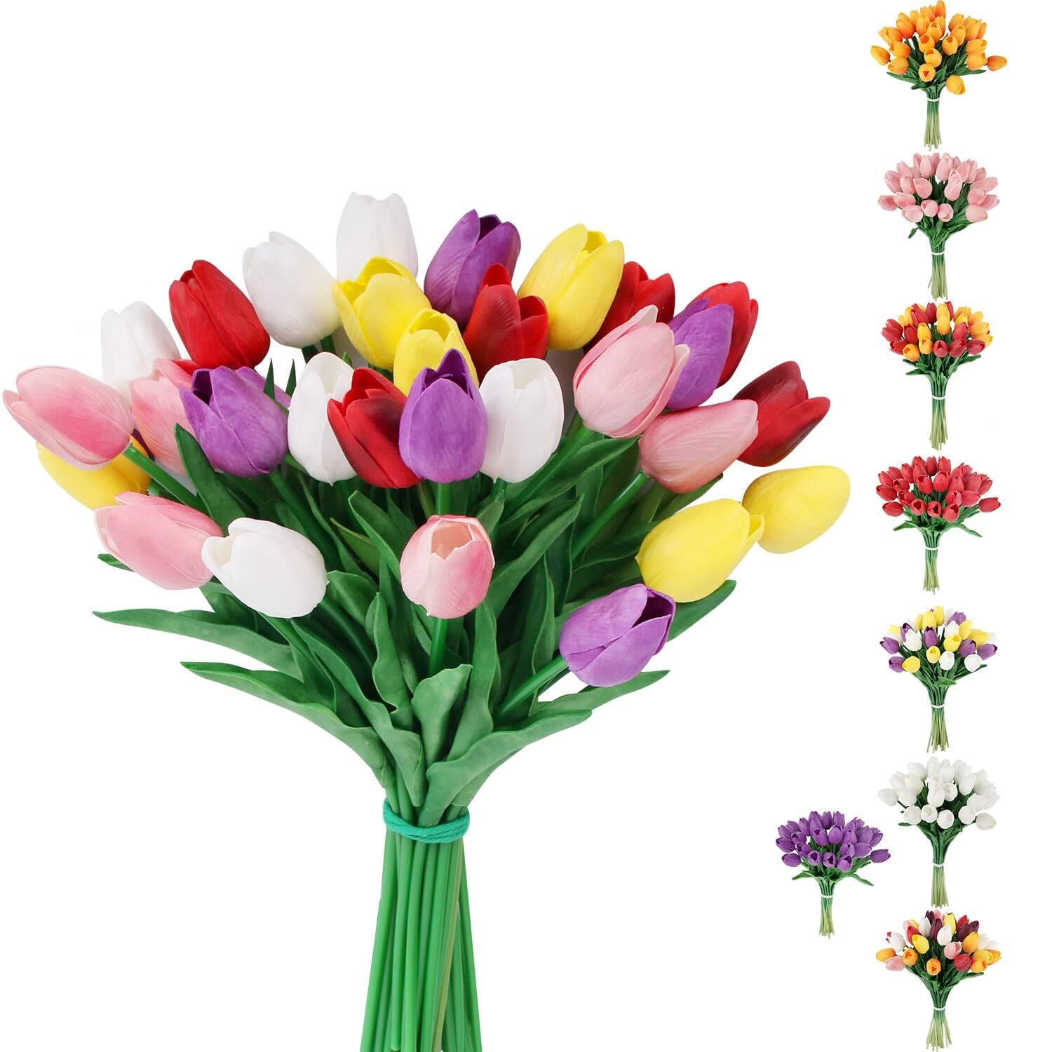 30 pcs Artificial Tulips Fake Flower Bouquet Arrangement for Party Decoration