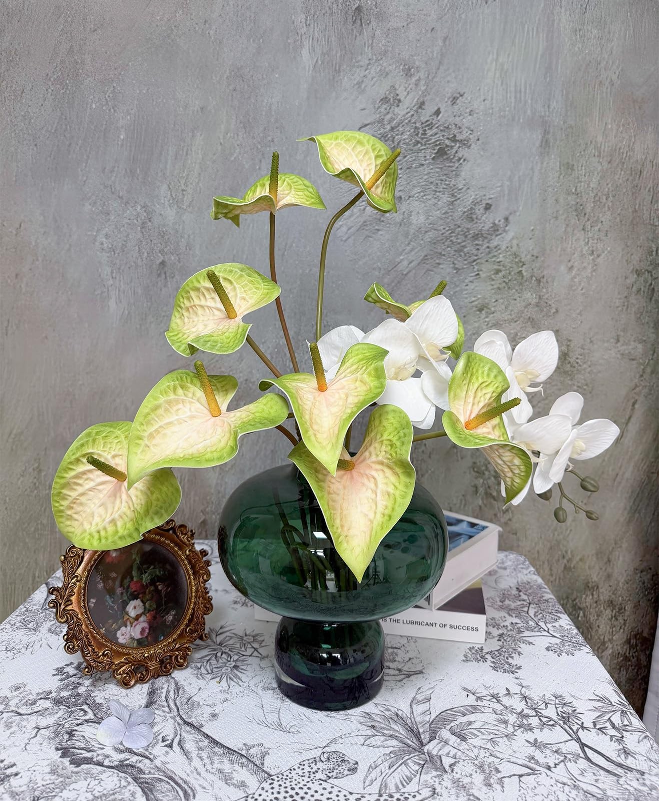 10 PCS Green Anthurium Artificial Flowers Real Touch 23.6 Inch Fake Tropical