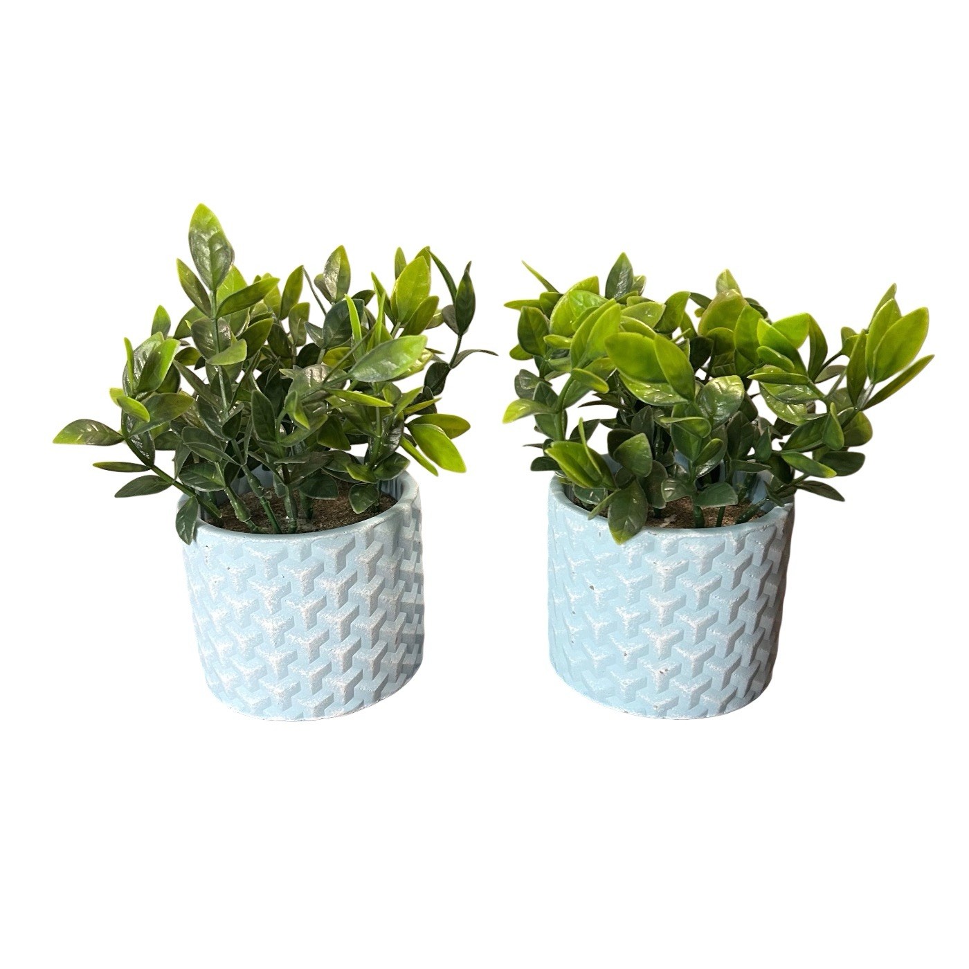 Artificial Potted Eucalyptus Plants 8” Blue Textured Ceramic Vase Set Of 2