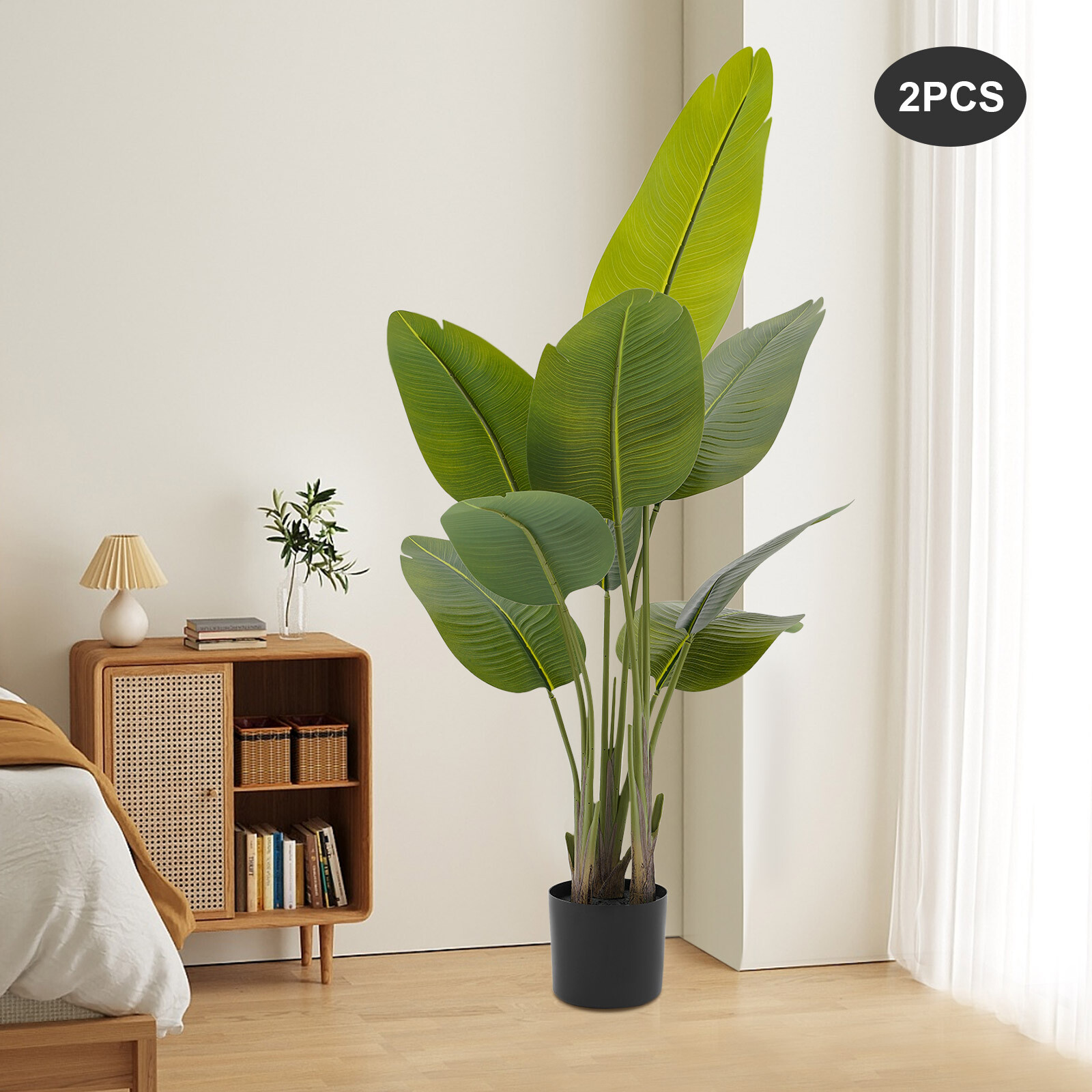 Set Of 2 Artificial Plants 47 In (120 Cm) PU & PE Leaves Pot Base Indoor/Outdoor