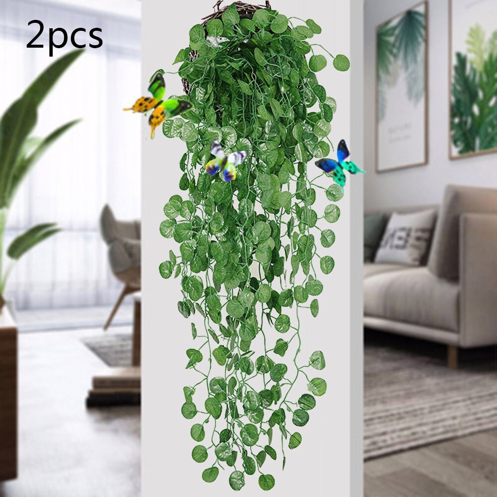 2PCS Artificial Hanging Plants Basket Pot Fake Vine Trailing Garden Wall Plants