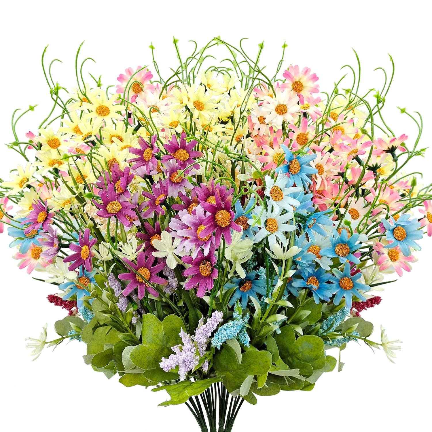 Silk Artificial Daisy Flowers Fake Floral Bulk UV Resistant Wildflowers Bouqu…