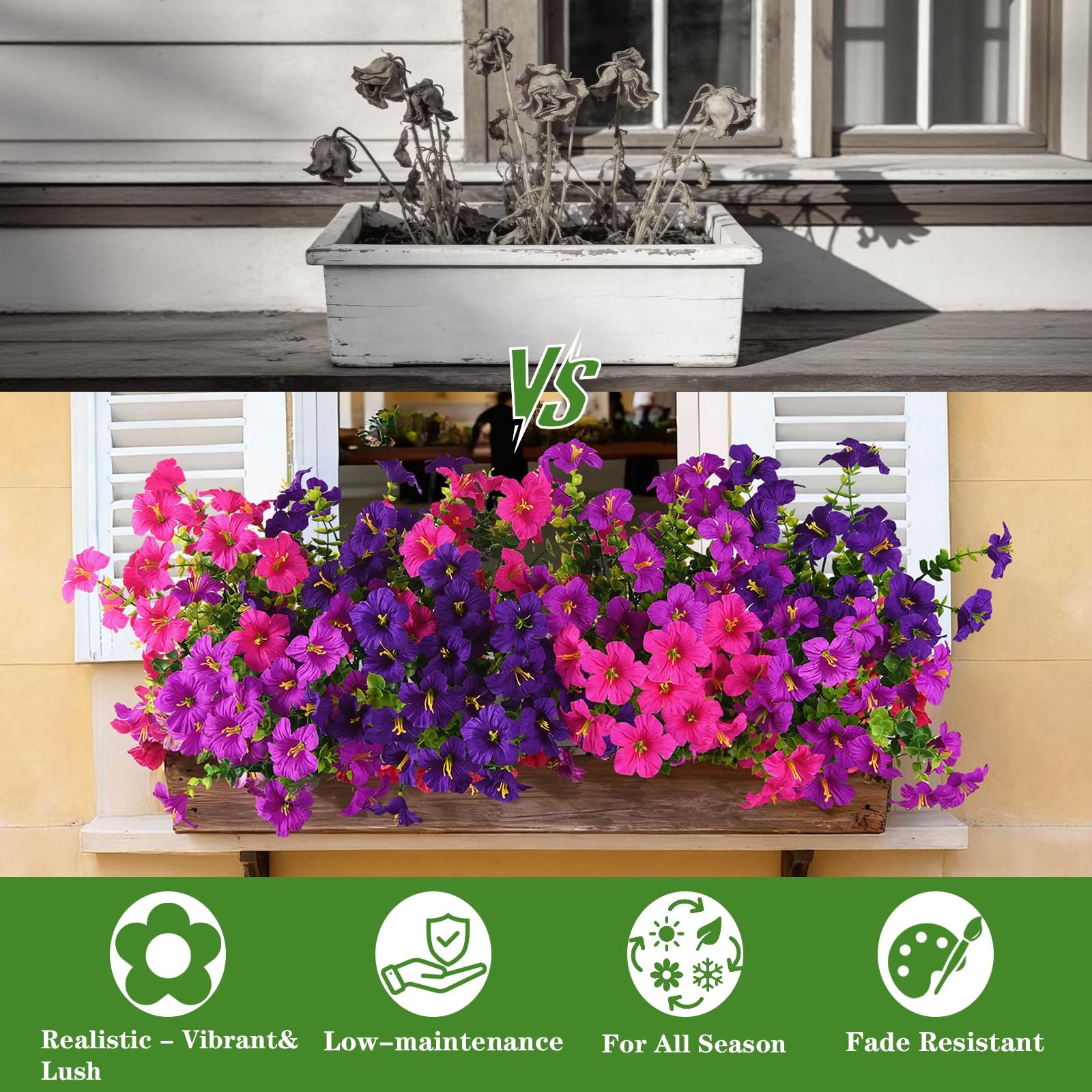 Artificial Flowers for Outdoors Fake Plants Spring Summer Decoration, 12 Bund…