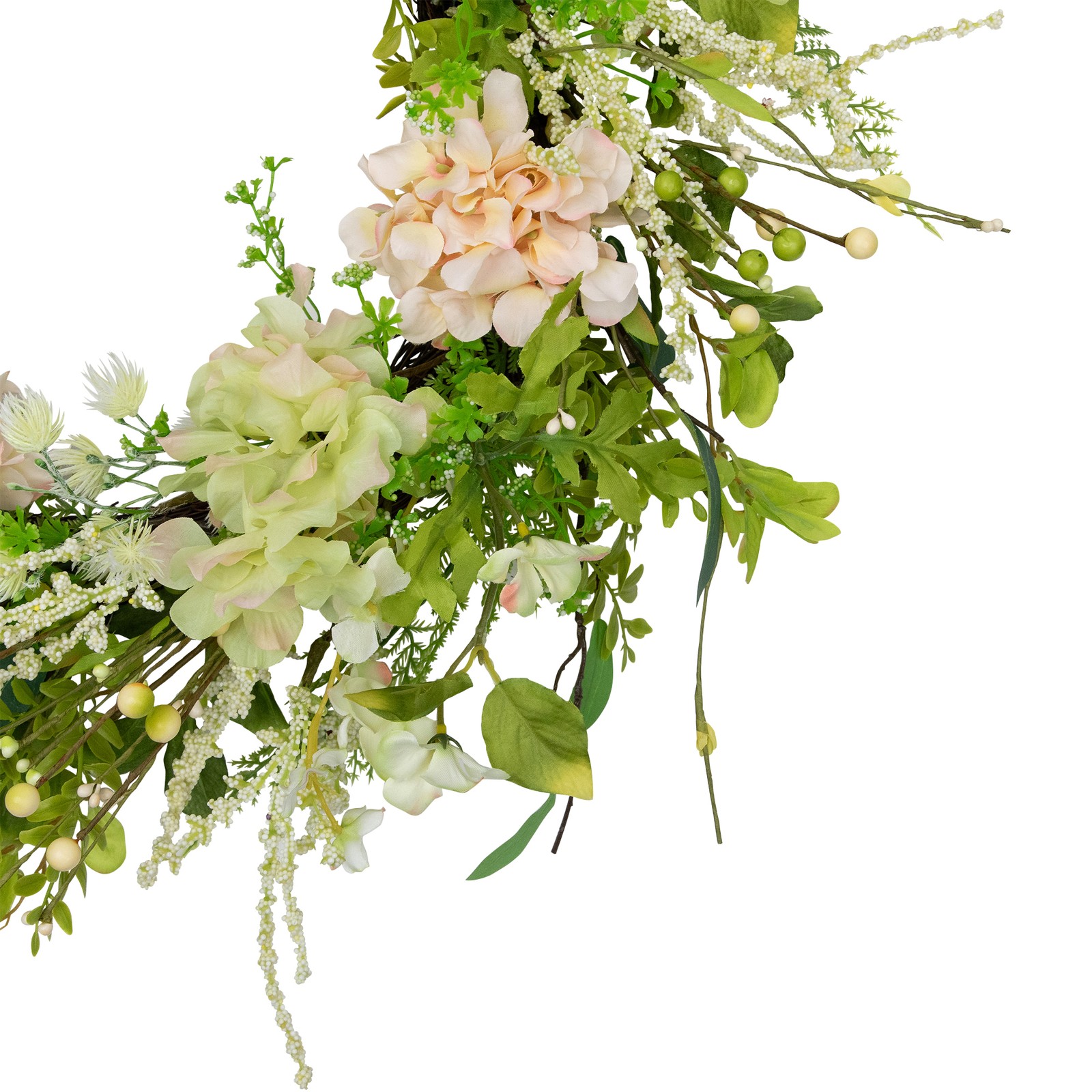 Northlight Hydrangea and Fern Spring Floral Berry Wreath, Green and Pink 28-Inch