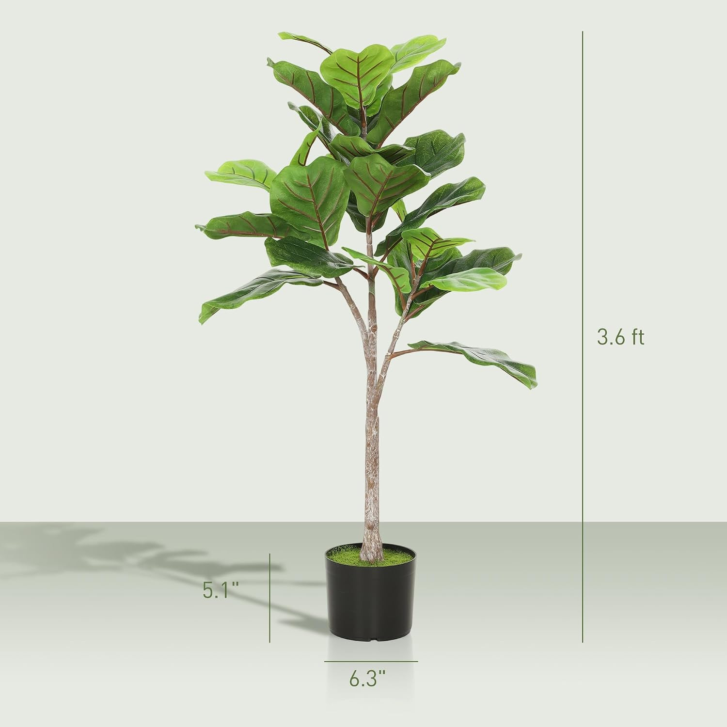 Artificial Fiddle Leaf Fig Tree with Pot, 43″, Green | 28 PEVA Leaves, Flocked S