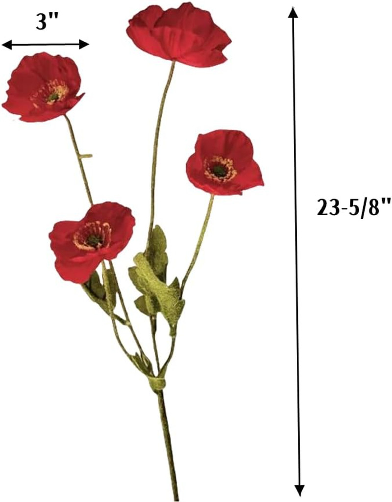 6 Pcs 23.6″ Artificial Poppy Silk Fake Flowers,PU Real Touch Silk Flower for Eas