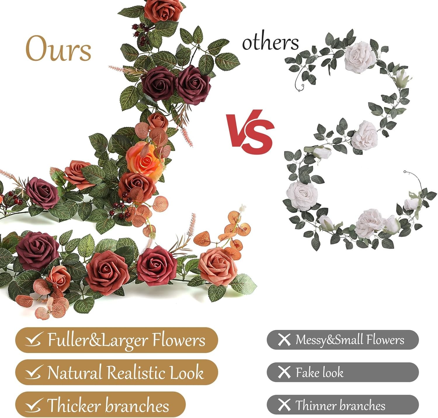 5FT Terracotta Artificial Flower Garland Fall Floral Garland Burnt Orange Arch