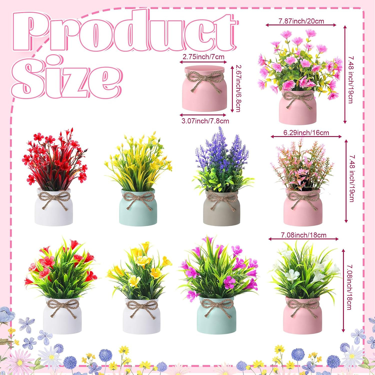 9 Pack Mini Fake Potted Flowers for Spring Home Office Decor Centerpieces
