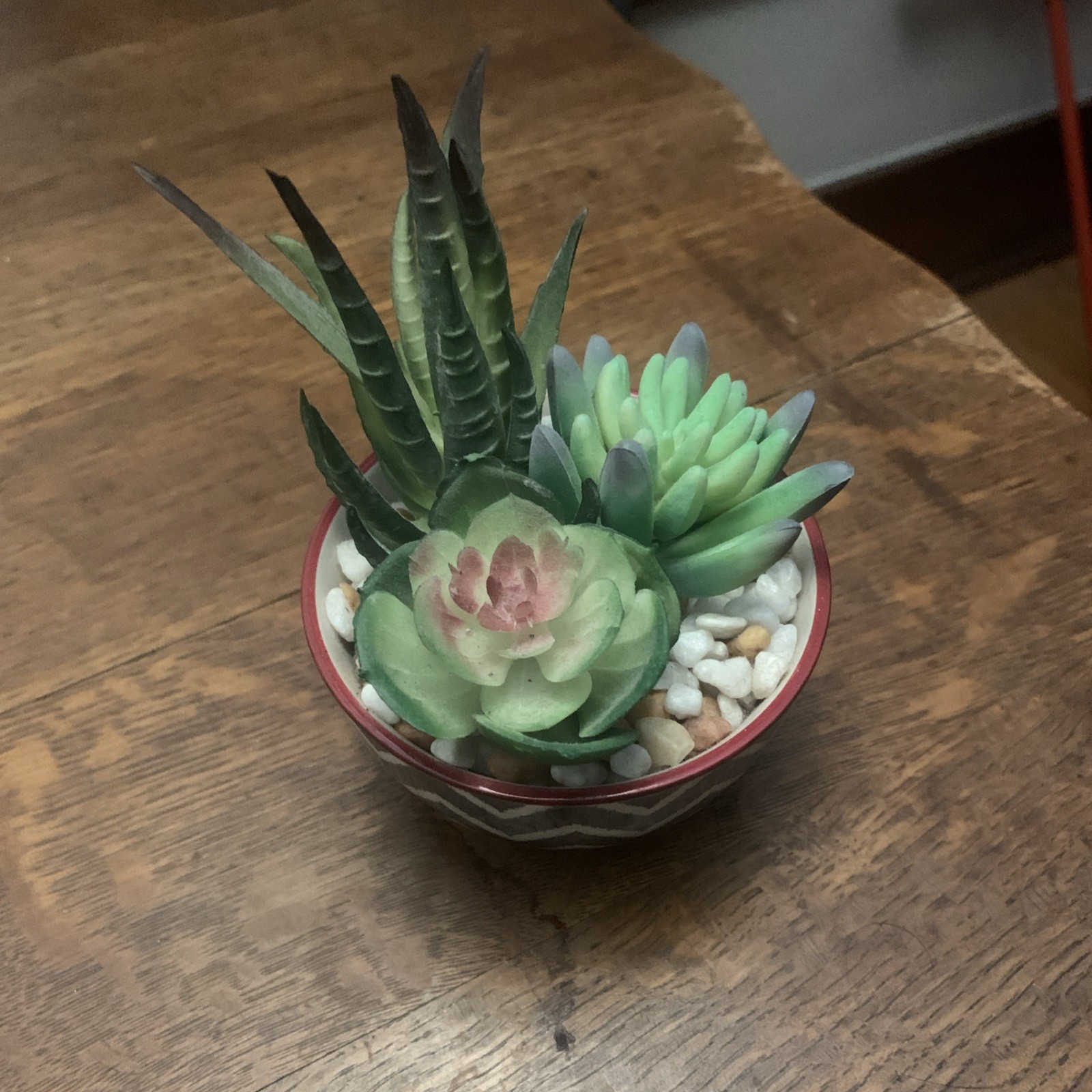 Faux Succulents Ceramic Chevron Design Planter Pot Artificial Plants