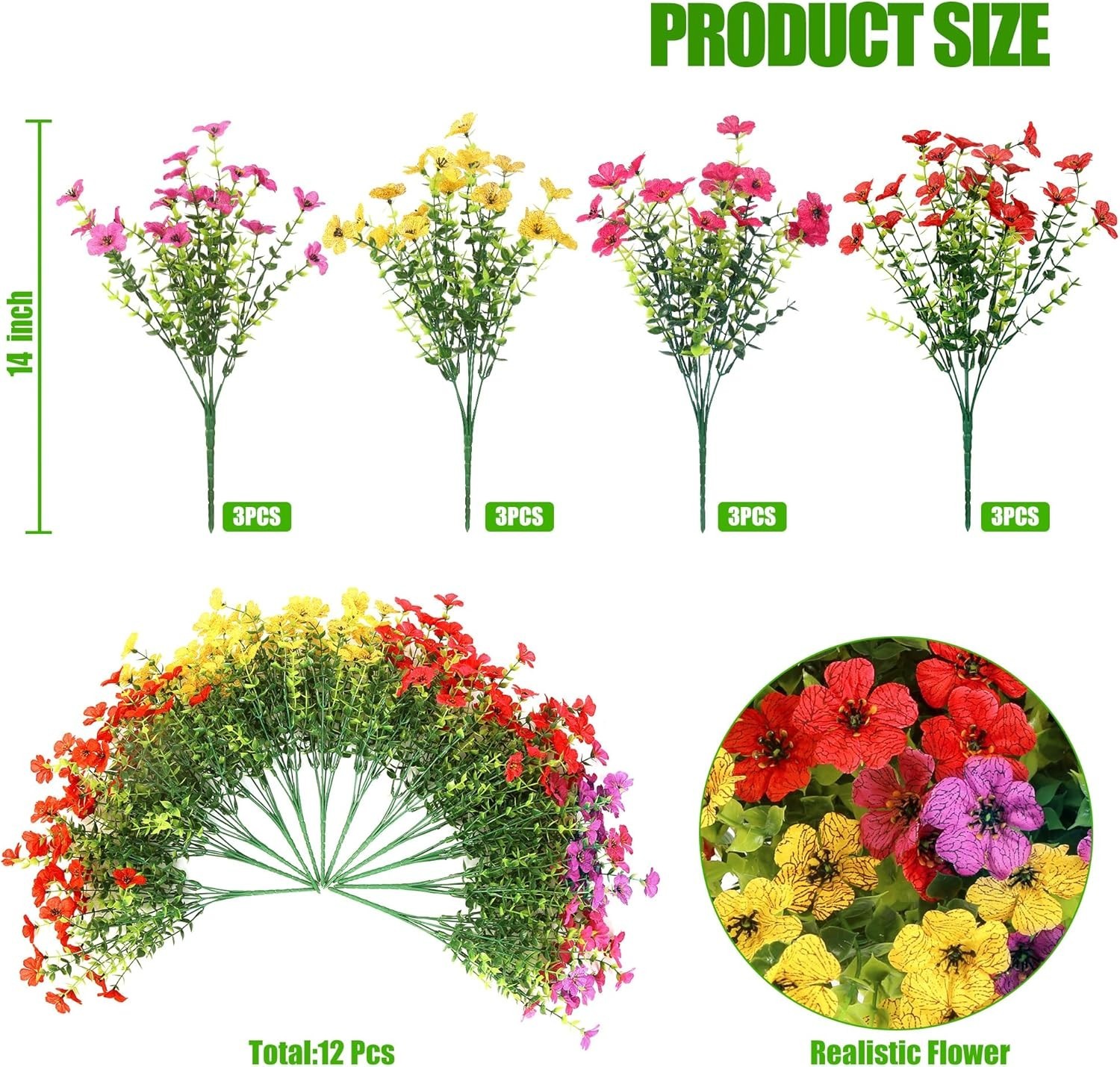 Artificial Flowers for Outdoors 12 Bundles Realistic Faux Plants UV Resistant***