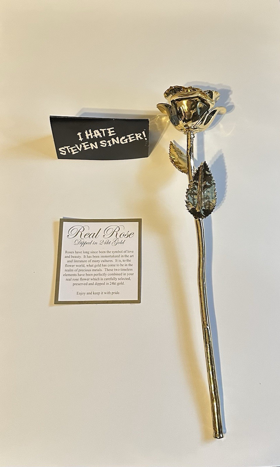 Steven Singer Real Rose 24k Gold Dipped Artificial Metal Flower Stem