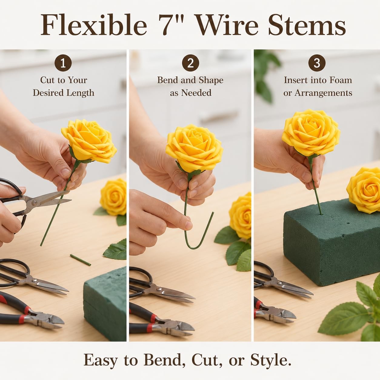 Artificial Yellow Flowers 30PCS Real Touch Fake Flowers Soft Foam Roses with …