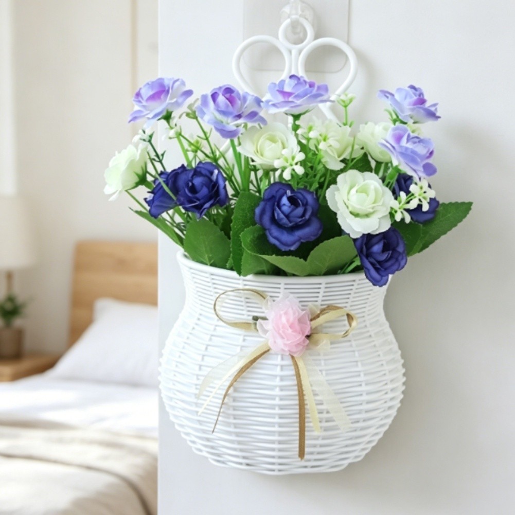 Wall Mounted Artificial Flower Basket with Hook for Home Garden Restaurant
