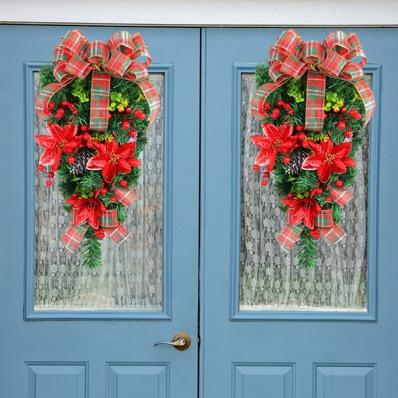 Artificial Festive Holiday Wreath for Front Door or Porch, Multicolor