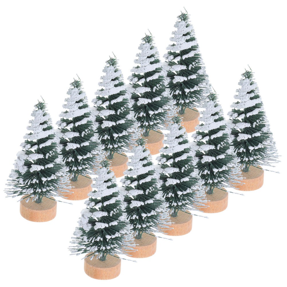 10 Pcs Mini Christmas Tree Ornaments 5 Cm Snow Covered Pine for Xmas Party Decor