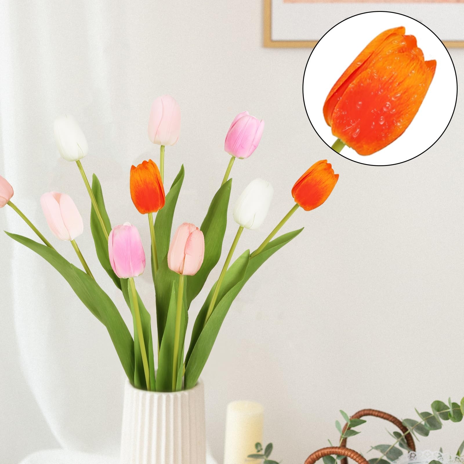 10PCS Real Touch Tulips Artificial Flowers 18.9″ Realistic Faux Tulips Fake S…
