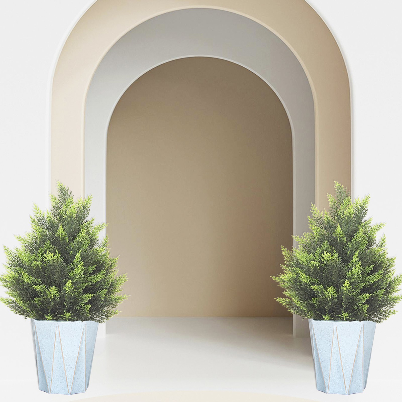 2 Pack 60 cm Artificial Cypress Tree Potted Shrub Indoor and Outdoor Yard Decor