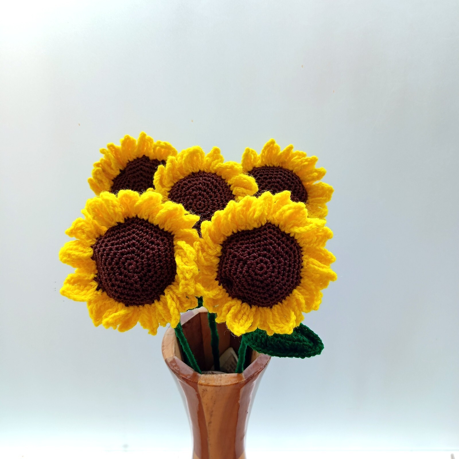 Handmade Forever Crochet Sunflower, handknitted Artificial Flower Bouquet (5pc)