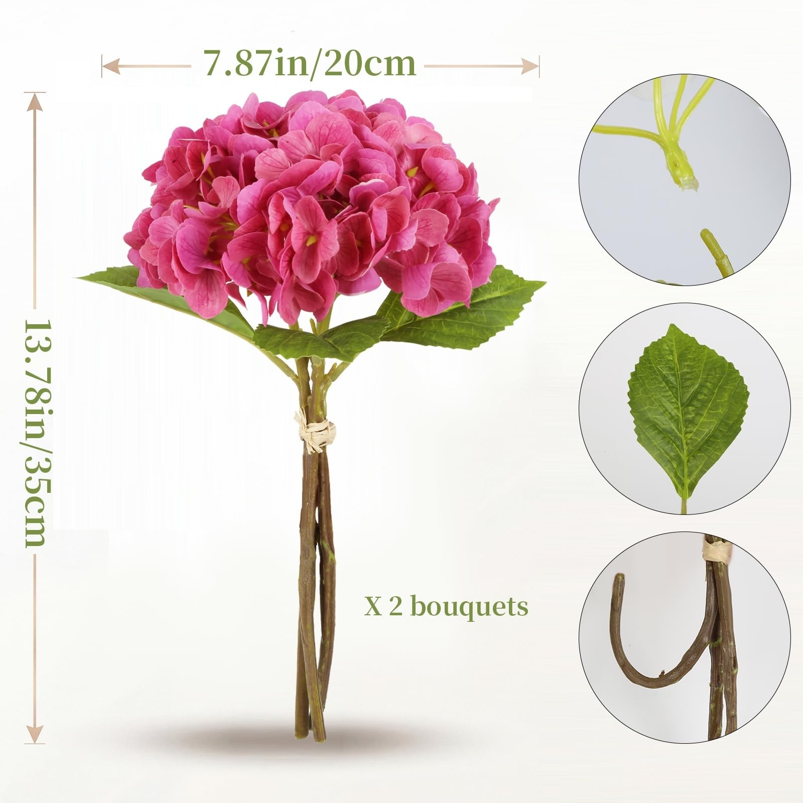zezzos Real Touch Artificial Hydrangea Flowers, 2 Bouquets (6 Stems) Rose Red…