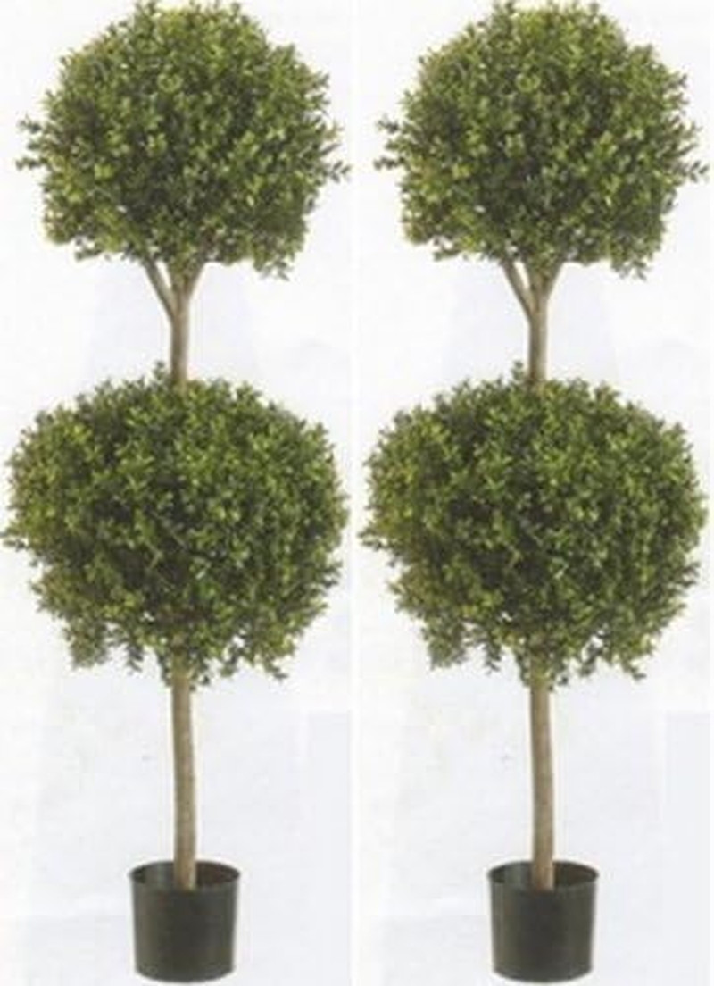 56″ Outdoor Artificial Boxwood Double Ball Topiary Trees in Pots – Set of 2
