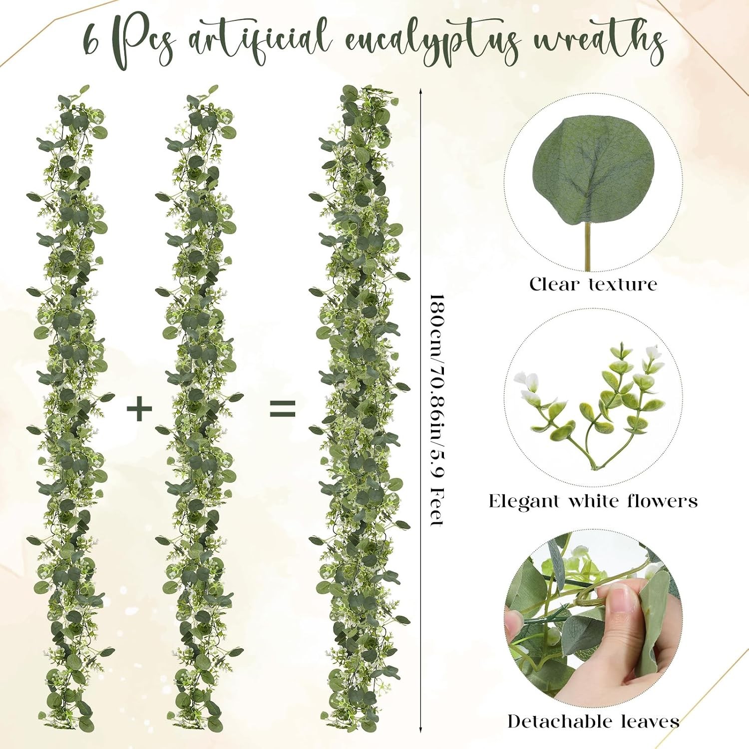 6 Pack 5.9 Feet Faux Eucalyptus Garlands Bulk Artificial Wedding Garland with