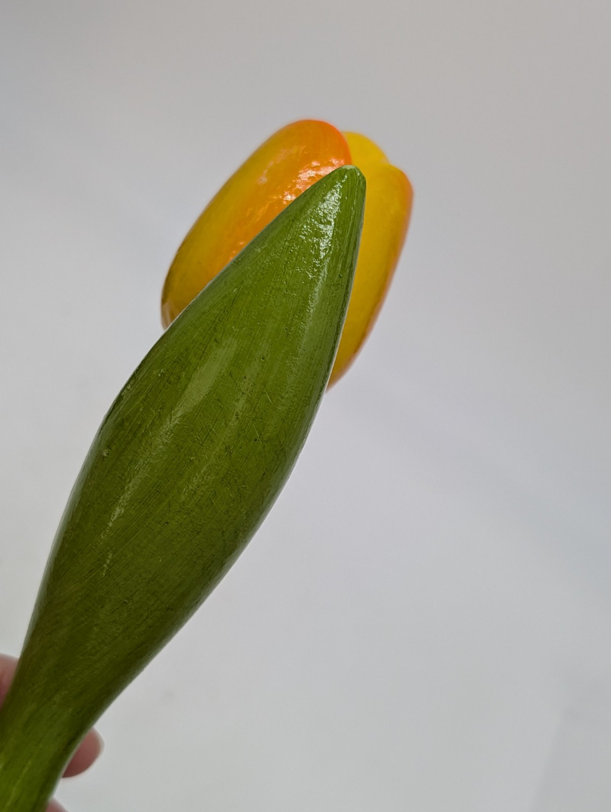Hand Carved and Painted Wooden Flower Tulip Yellow Tiqets Holland Dutch In Base