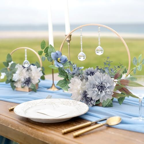 Fake Artificial Flowers Bouquet for Decoration, Silk Flower No Vase Blue White
