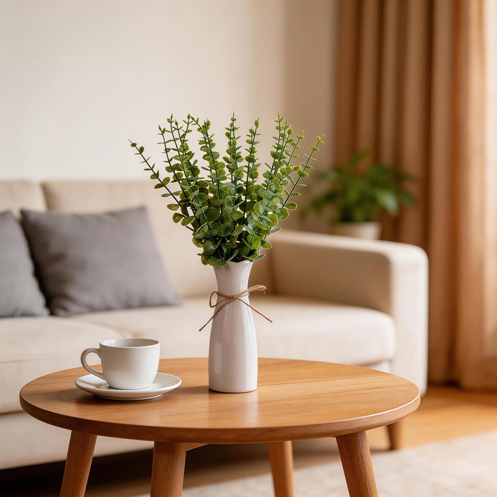 Artificial Eucalyptus Stems with White Vase,19 Inch Small Fake Plants Indoor,…