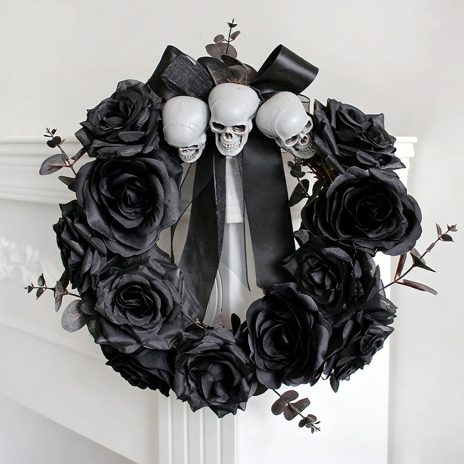 10Pcs Black Roses Artificial Flowers, All Black Faux Fake Silk Rose Black Flower