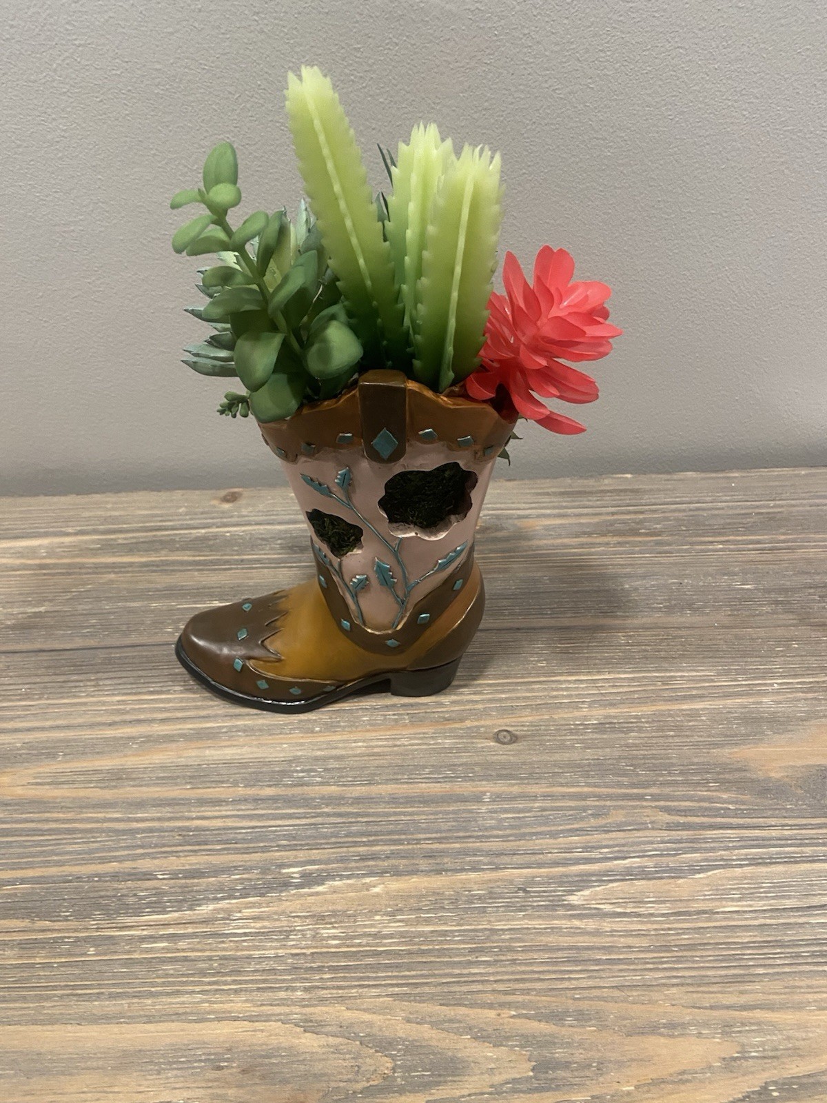 COWBOY BOOT PLANTER WITH ARTIFICIAL SUCCULENTS