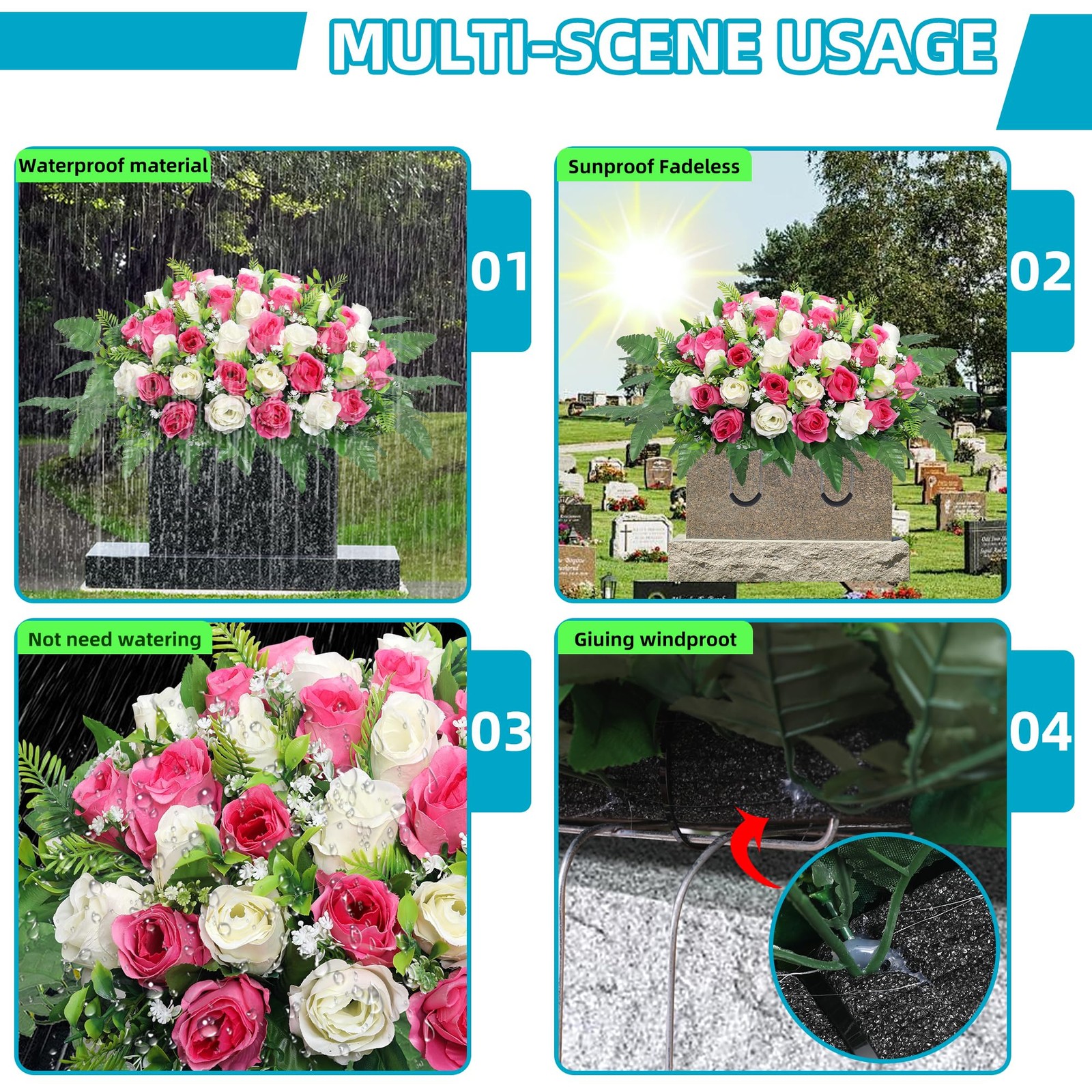 Artificial Cemetery Flowers Saddle,Cemetery Grave Decoration Headstone Flower…