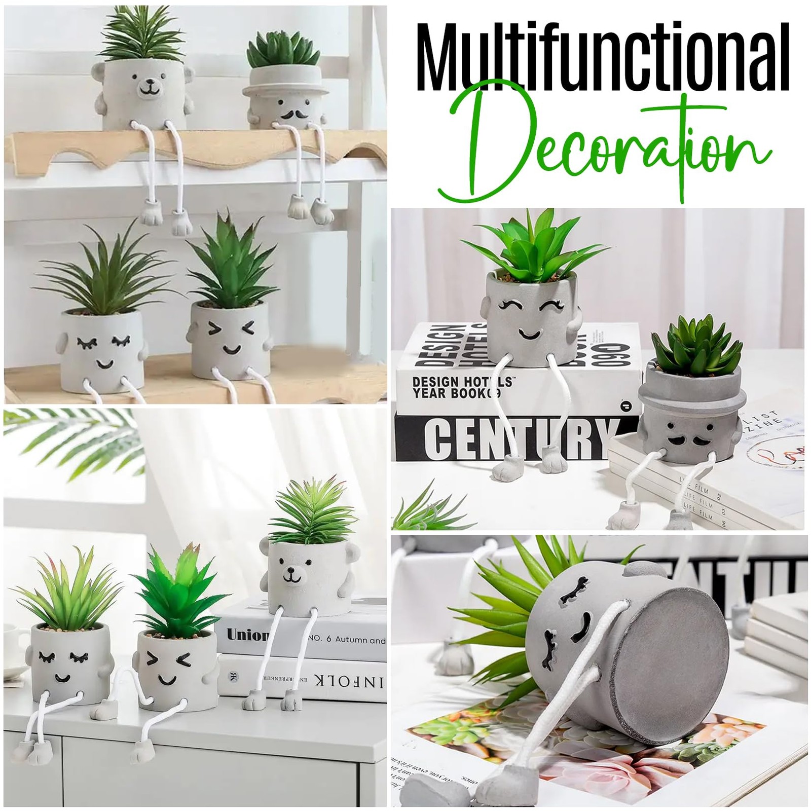 Small Fake Plants Shelf Mini Succulent Artificial Decor Faux Shy Grandpa