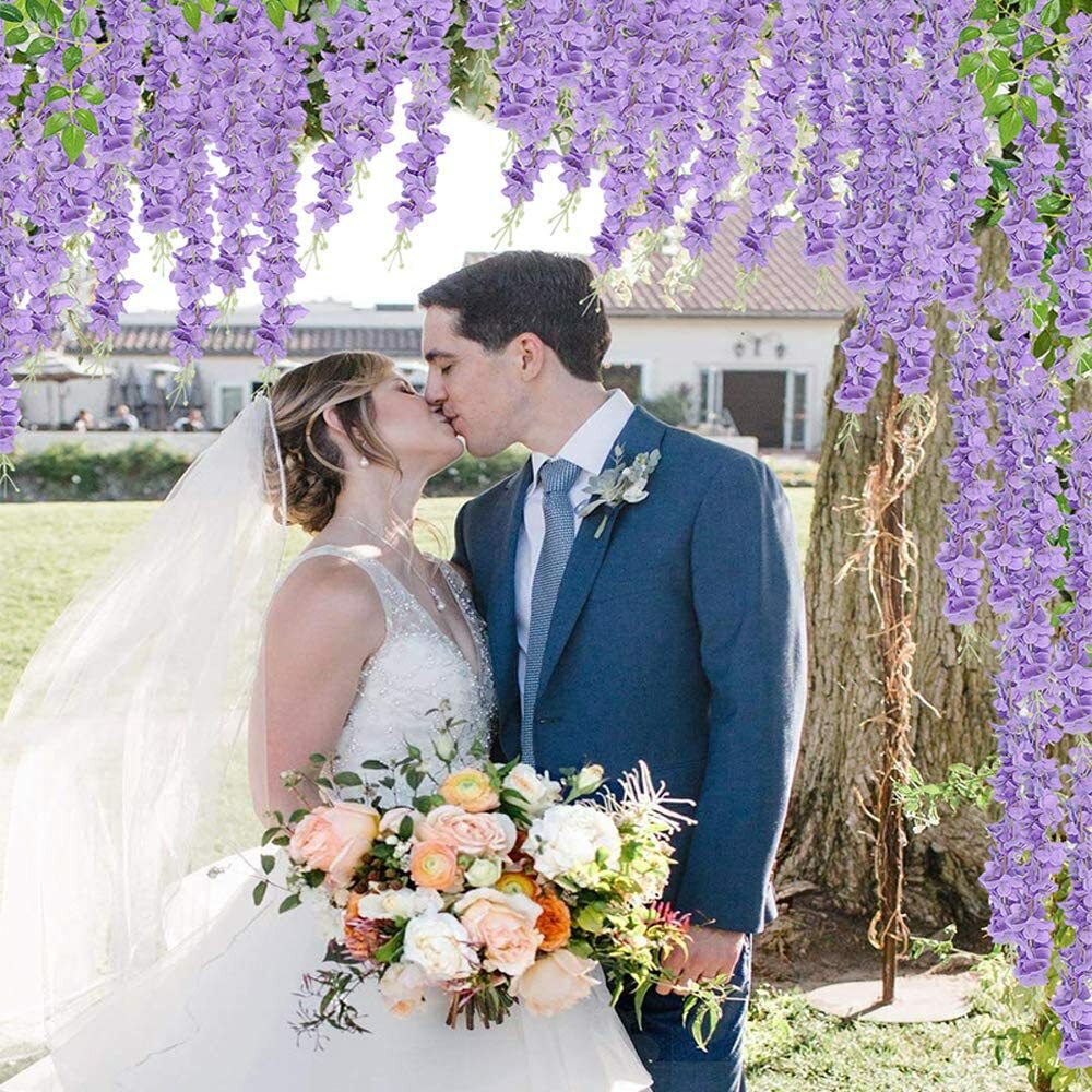 Purple Artificial Wisteria Hanging Garland Flower Garden Wedding Decor 12/24 Pcs