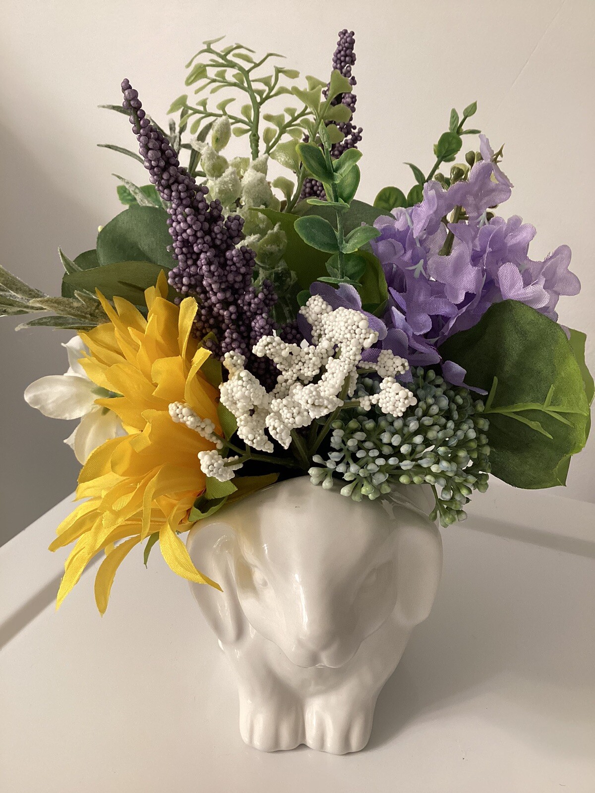 Cottage Ceramic Bunny Floral Decor “French Countryside” Sunflowers & Lavender