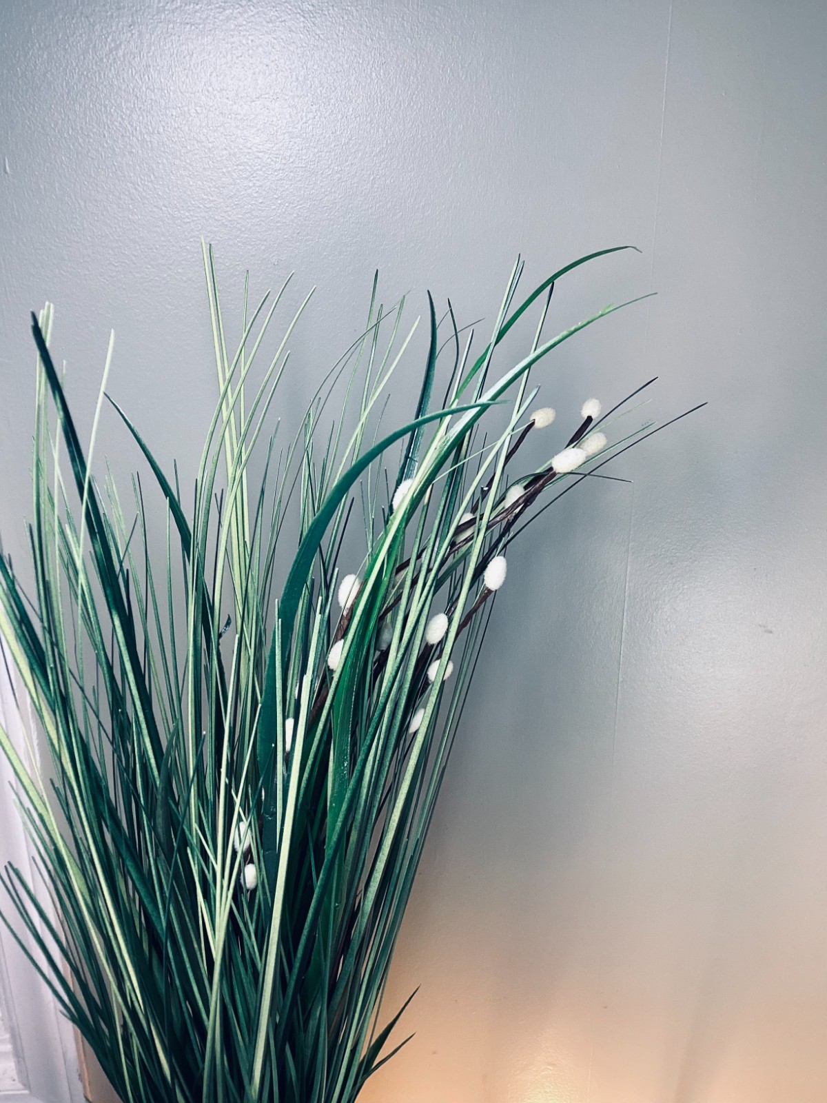 Faux Willow Floral Arrangement in Distressed Ceramic Planter