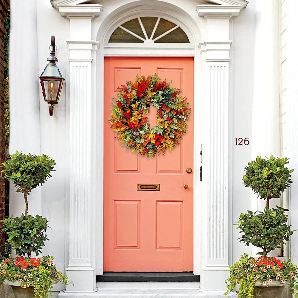 Artificial Wreath For Front Door Decor Hanging Wreath Autumn Harvest Ornament