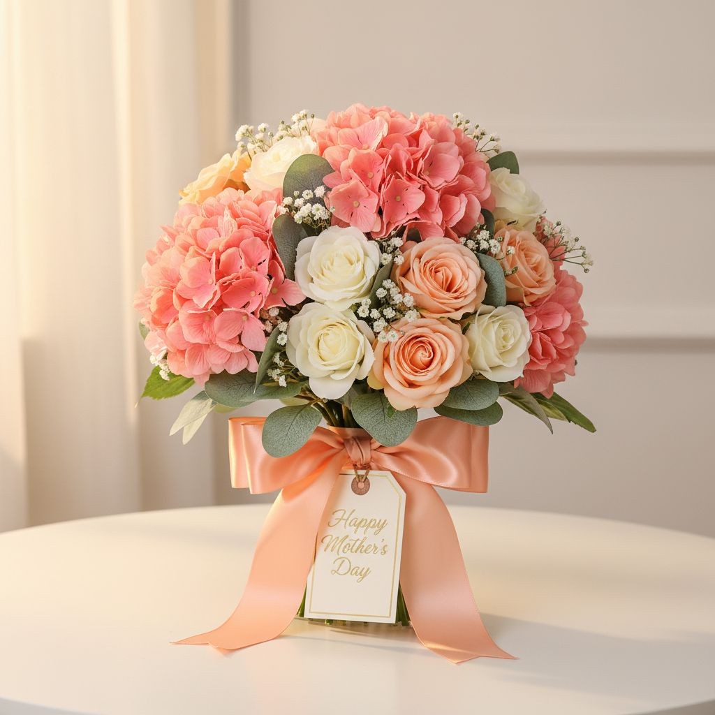 Coral Pink Hydrangea Stem Faux Flower 12 Inch Artificial Hydrangea Bloom 6 Inch