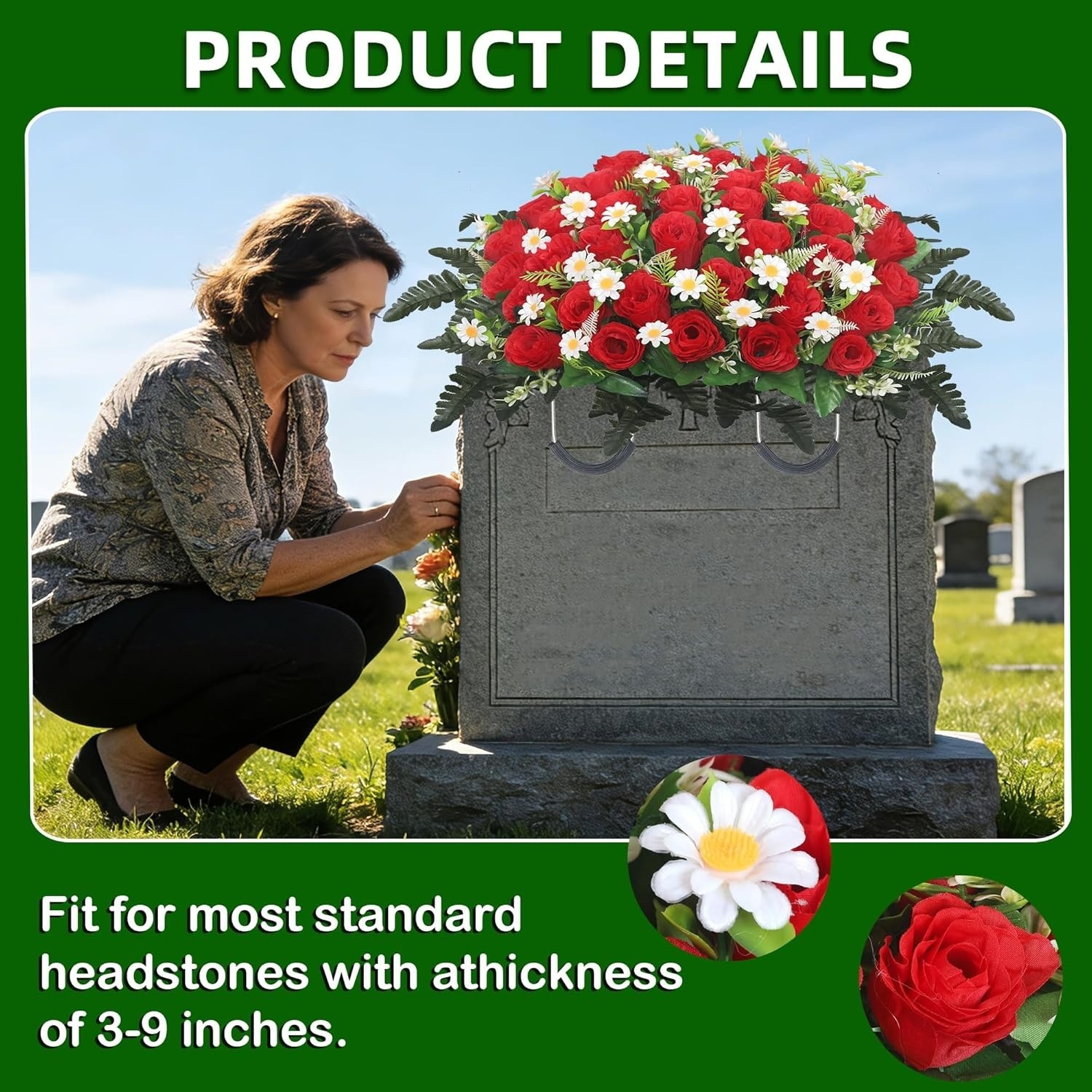 Artificial Cemetery Flower Saddle Artificial Rose Memorial Flowers, Flower Decor