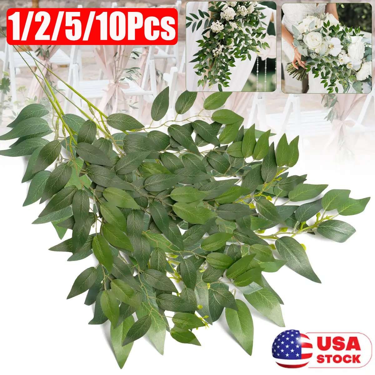 1/2/5/10pc Artificial Italian Ruscus Greenery Stems Faux Green Leaf Garden Decor
