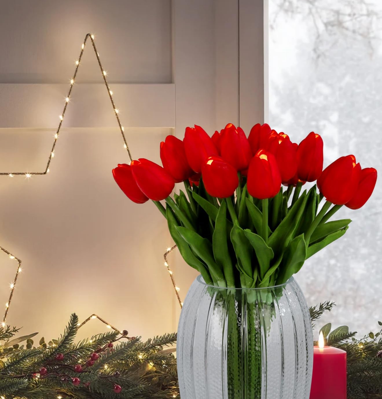 Lighted 20pcs LED Lighted Fake Flowers Artificial Tulips Real Touch Tulip Bou…
