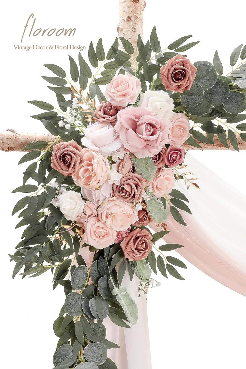 Arch Flowers with Drapes Kit (Pack of 4) – 2Pcs Artificial Dusty Rose & Blush Fl