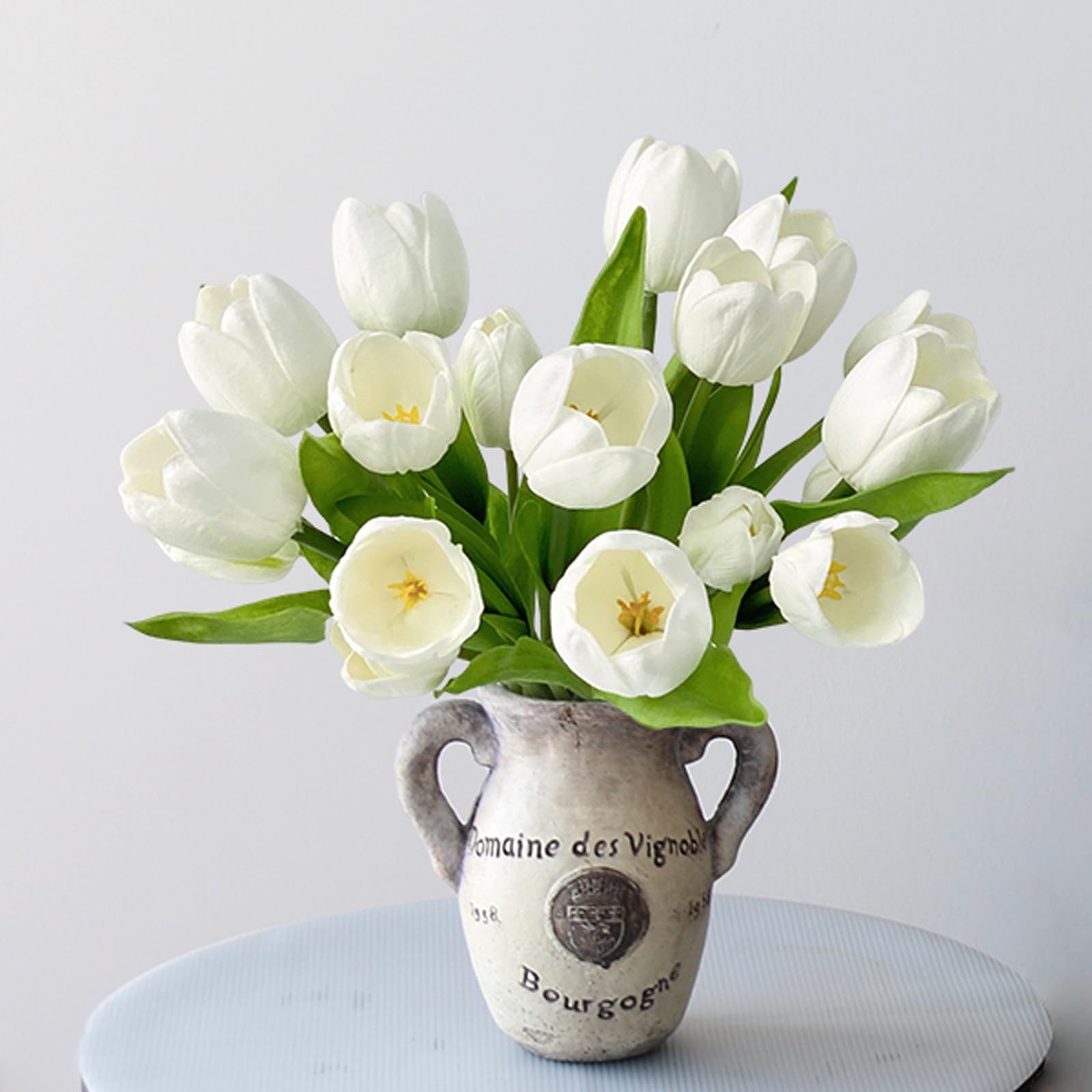 20 PCS Fake Tulips White Artificial Flowers Tulipanes 13 PU Real Touch with Faux