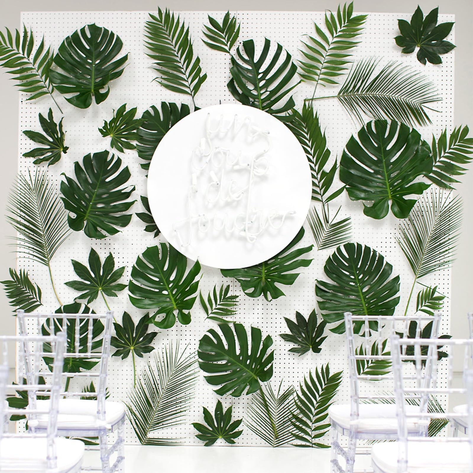 AerWo 48 Pcs Palm Leaves, Artificial Tropical Monstera Fake Leaves, Fake Palm…